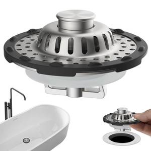 lot 12129 image: Anylock Universal Bathtub Drain Stopper with Hair Catcher