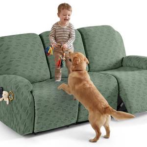 lot 19490 image: TAOCOCO 3-Seat Recliner Sofa Cover Grey Green