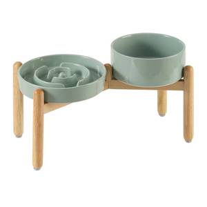 lot 19503 image: Havniva Elevated Slow Feeder Dog Bowls Ceramic Set