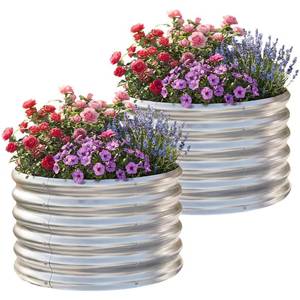lot 19509 image: AHEONLAR 2-Pack Round Galvanized Raised Garden Bed 2x2x1.5ft