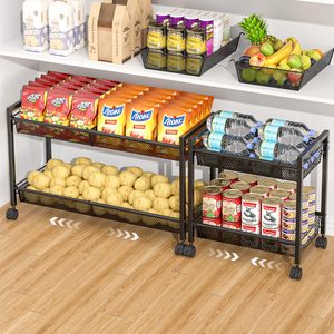 lot 11381 image: 3IngSeagulls 2-Tier Expandable Rolling Pantry Organizer