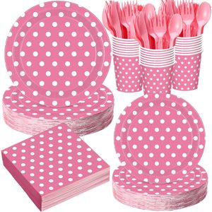 lot 11395 image: Funnymoon Pink Polka Dot Party Supplies Set 400 Pcs