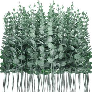 lot 11402 image: Canlierr Faux Eucalyptus Stems 100 Pcs Dark Green 15 Inch