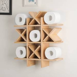lot 11405 image: Weysat Tic Tac Toe Toilet Paper Holder, Wood, 15.8 x 15.8in