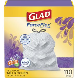 lot 11379 image: Glad ForceFlex 13 Gallon Tall Kitchen Trash Bags, 110 Ct