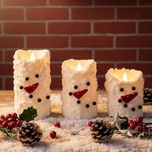 lot 19520 image: Nuanchu Snowman Flameless Pillar Candles Set of 3