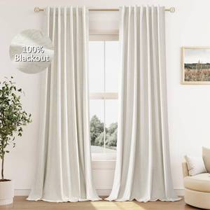 lot 19554 image: Guken Cream Linen Blackout Curtains 84 Inch 2 Panel