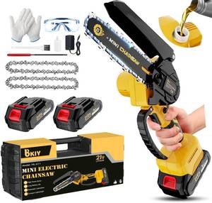 lot 19560 image: BKIY Mini Cordless Chainsaw 21V with Dual Battery (Used)