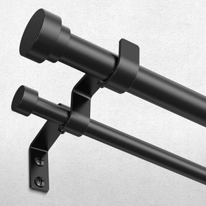 lot 19562 image: Wolistsa Double Curtain Rod, Black, 36-124 Inches