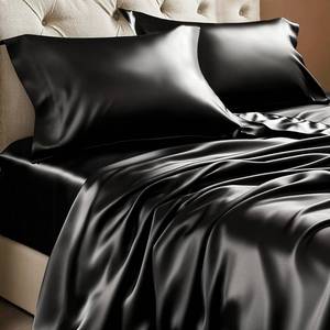 lot 19578 image: Bedelite Satin Sheets Queen Size 4-Piece Set, Black