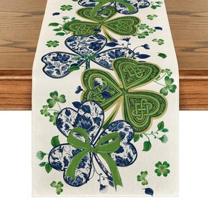 lot 20000 image: Blue and White Porcelain Shamrocks Table Runner 13x72
