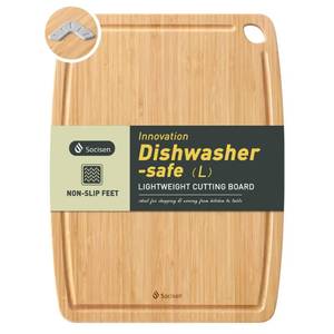 lot 20005 image: Socisen Bamboo Cutting Board with Non-Slip Feet (Used)