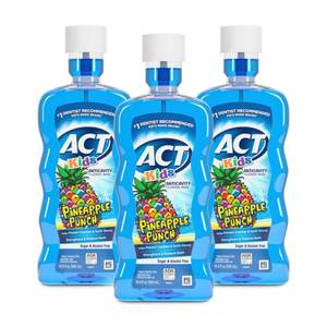 lot 20016 image: ACT Kids Anticavity Fluoride Mouthwash, Pineapple Punch, 16.9 fl. oz. (3-Pack)