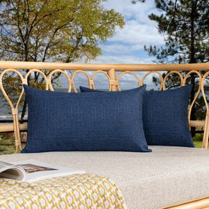 lot 20018 image: K Kevin Textile Outdoor Waterproof Lumbar Pillow Covers 12x20 2-Pack Blue