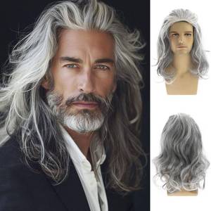 lot 20409 image: Dsimeig Long Wavy Grey Synthetic Wig for Men