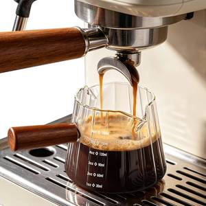 lot 20464 image: DWTS Borosilicate Glass Espresso Cup with Wooden Handle 6oz