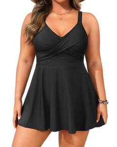lot 20477 image: Aqua Eve Plus Size Tankini Swimsuit Black 20W