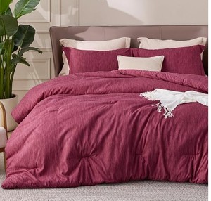 lot 7667 image: Bedsure Queen Comforter Set, Dark Red, 3-Piece