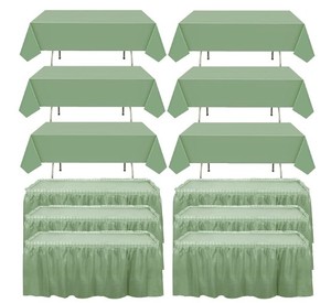lot 7668 image: VitalCozy Disposable Table Skirts and Tablecloths Set, Green