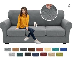 lot 7670 image: XINEAGE 4-Piece Stretch Sofa Cover, Machine Washable