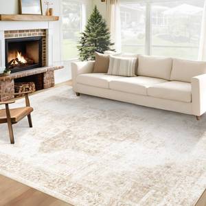 lot 1171 image: VECARF Area Rug 6x9 Washable Rug, Vintage Boho Medallion Rugs Non-Slip Soft Low Pile Large Distressed Rug Indoor Retro Carpet for Living Room Bedroom Dining Room Home Office (Beige, 6x9)