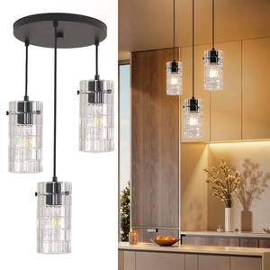 lot 1182 image: Cainjiazh 3 Lights Black Chandelier Glass Long Pendant Light Fixtures