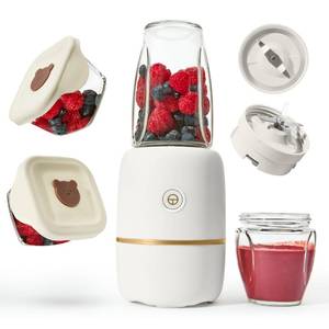 lot 1193 image: Kwiplee Bubble Blender, Baby Food Maker & Puree Blender with 2 Borosilicate Glass Cups, Compact Baby Bullet for Smoothies, Hands-Free One-Touch, 200W Motor, Cream