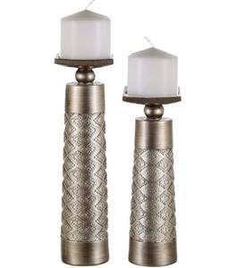 lot 1195 image: Creative Scents Dublin Silver Decorative Candle Holder Set of 2 - Home Decor Pillar Candle Stand, Coffee Table Mantle Decor centerpieces for Fireplace, Living or Dining Room Table, Gift Boxed