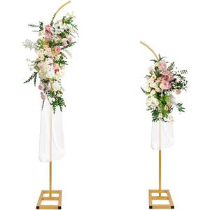 lot 1218 image: Bazen Half Balloon Arch Stand 7.5FT&6.2FT Wedding Arch Stand with Base Gold