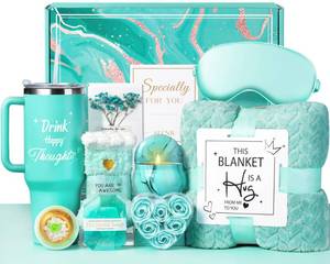 lot 1222 image: Birthday Gifts for Women, Self Care Get Well Soon Gift Baskets for Mom Her Sister Wife Girlfriend Ocean Relaxing Spa Care Package wBlanket 40 OZ Tumbler Unique Thinking of You Inspirational Gift