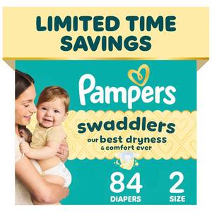 lot 1228 image: Pampers Swaddlers Diapers, Size S2 (10-22 lbs), 84 Count, Absorbent, Keeps Baby Dry and Comfortable, Pediatrician Recommended Skin Safe Disposable Baby Diaper