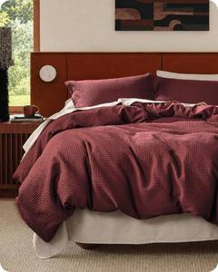 lot 1234 image: Bedsure PureWoven 3 Pieces 100% Cotton Waffle Weave Duvet Cover Set, Queen