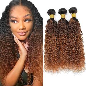lot 2083 image: Giginger Bundles Human Hair 300g T1B430 Omber Jerry Curly Human Hair Bundles 22 24 26 Inch Omber Black Chocolate Light Brown Unprocessed Quick Weave Soft Sewn In Hair Extensions for Black Women