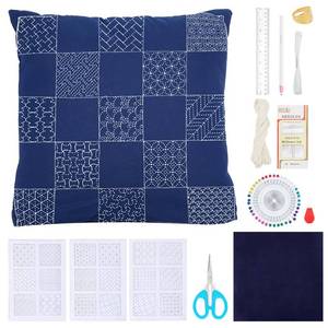lot 2085 image: WEBEEDY DIY Sashiko Pillowcase for Beginners,Embroidery Kit with Sashiko Templates Pattern Thread Needles and Instruction,Japanese Hand Sewing Kit Embroidery Bedroom Decor Housewarming Gift