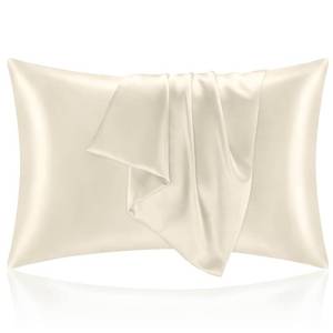 lot 2087 image: BEDELITE Satin Pillowcases, Queen Size 20x30 Inch, Beige, Set of 2