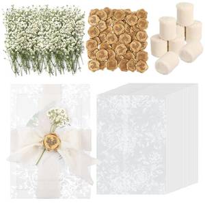 lot 2094 image: Wedding Invitation Accessories Kit, Pre-Folded Vellum Jackets for 5�7 Invitations with Wax Seal Stickers, Ribbon & Dried Flowers, Elegant Wedding Invitation Accessories for DIY Bridal Invites (White-Rose, 50)