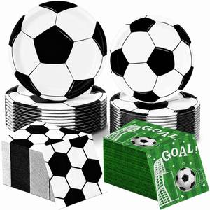 lot 2100 image: LINHAXM 150 PCS Soccer Plates and Napkins, Soccer Party Supplies Disposable Paper Plates and Napkins Tableware Set for Sports Soccer Birthday Party Decorations, Serves 50