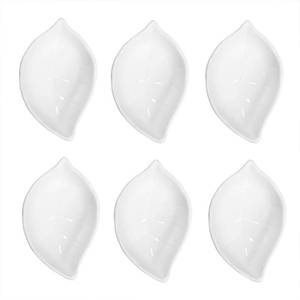 lot 2108 image: Albedel White 6 pcs Leaf Shaped Porcelain Soy Sauce Dish Ceramic Dip Dipping Bowls 2.01 oz for Dinner Baking BBQ and Cooking