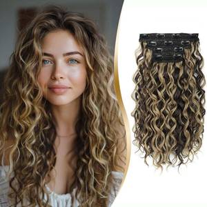 lot 2122 image: Vizfrucean Clip in Hair Extensions 4 PCS, 16 Inch Short Wavy Curly Clip on Hair Extension, Thick Natural & Soft Synthetic Hairpieces for Women (Dark Brown with Light Brown Highlights)