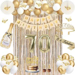 lot 2130 image: Juesly 70th Birthday Decorations for Women Champagne Gold 51pcs