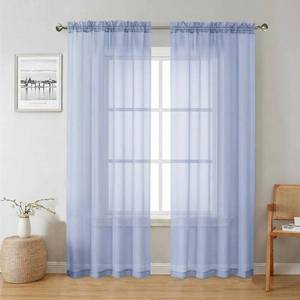 lot 2176 image: Lecloud Denim Blue Sheer Curtains 78 Inches Long 2 Panels, Airy Light Filtering Voile Bedroom Curtains for Living Room Windows, Rod Pocket Solid Drapes for Dining Room, Each Panel 42 W x 78 L