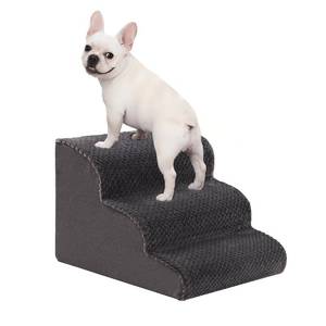 lot 3422 image: Oiilores Dog Stairs for Small Dogs 15 H, 3-Step Dog Steps Ramp for Couch Sofa and Chair with Anti-Slip Washable Cover and Durable High Density Foam, Pet Stairs for Cats, Grey