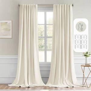 lot 3429 image: MIULEE Beige White Back Tab Blackout Curtains 52x96 Inch Long 2 Panels Set