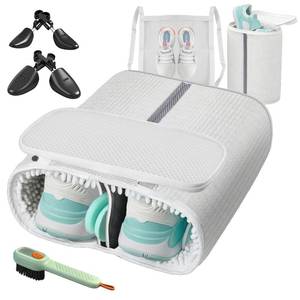 lot 3442 image: Upgraded Dual Compartment Design Shoe Bag for Washing Machine with Adjustable Shoes Trees& Sneaker Dryer Bag, 420g Heavy-Duty Shoe Washing Machine Bag, Clasp-Lock Zipper for Maximum Protection