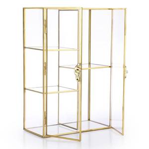 lot 3445 image: ELLDOO 5 Slots Clear Glass Storage Box, Gold Jewelry Makeup Display Organizer Case, Decorative Tower Box Storage for Trinket Perfume Lipstick Figure Statue Toy Display