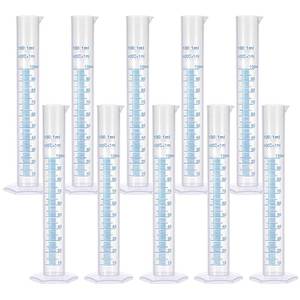 lot 3451 image: 100ml Graduated Cylinder Plastic Transparent Measuring Cylinder, 2-Sided Marking Clear Plastic Cylinder Lab Cylinders Science Measuring Cylinder for Home School Laboratory Supplies(10 Packs)