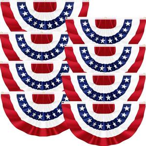 lot 3456 image: 8Pack 1.5x3 FT American Pleated Fan Flag, USA Patriotic Half Fan Bunting Flag, 4th of July Flags Decorations for Outside, Red White and Blue Patriotic Decorations Outdoor