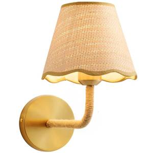 lot 3466 image: PENACINY Boho Hand Woven Ratten Wall Sconce, Single Wall Sconce with Grass-Woven Lampshade for Bedroom Living Room Hallway Porch, E26 Base, (Hardwired (1 Pack))