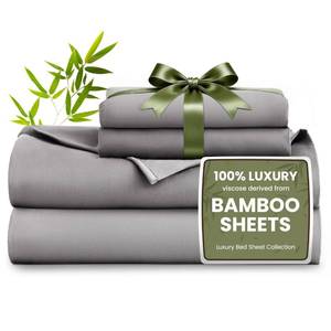 lot 3472 image: Loves cabin 4 Piece King Size Sheet Set, 100% Rayon Derived from Bamboo, Cooling & Breathable, Soft Silky Deep Pocket up to 16, Hotel Luxury Bedding for Hot Sleepers, Grey