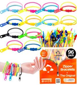 lot 4017 image: UpBrands 96 Party Favors for Kids Easter Egg Stuffers, Friendship Zipper Bracelets 7.5 Stress Relief Fidget Toys, Kit for Valentines, Birthday, Goodie Bags, Easter Egg Fillers, Classroom Rewards